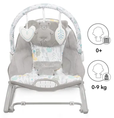 Zdjęcie produktu dla Leżaczek bujany Kidwell PINO dla niemowląt 0+ | wibracje, 10 melodii, zdejmowana pałąk z zabawkami