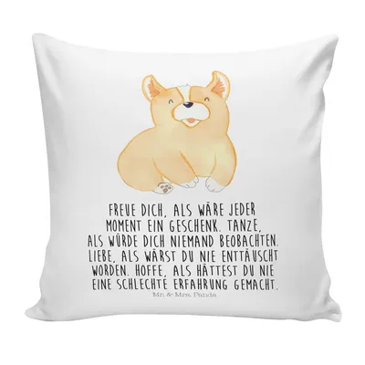 Produktbild von Mr. & Mrs. Panda Sofakissen Corgie - Weiß - Geschenk, Sprüche, Kissen 40x40, Kuschelkissen, Corgi, Lebensfroh, Kuschel, Deko, Spruch, Sofa, Hund