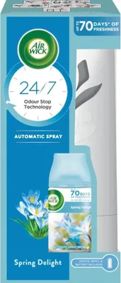Packaging for an Air Wick automatic spray air freshener.