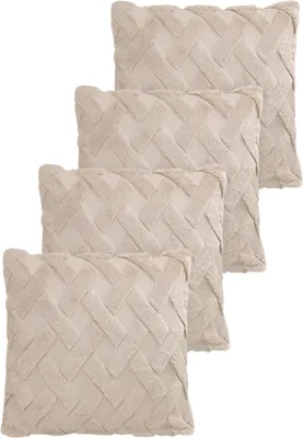 Produktbild von 4er Set Dekorative Kissenbezüge aus kuschelig weichem Teddy-Fleece 45x45 cm