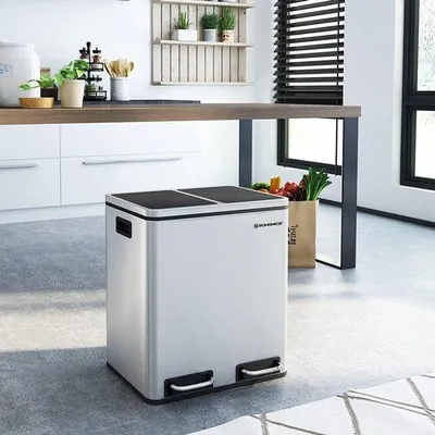 Produktbild von Silberner 30L Abfalltrenner mit Pedal, 41x36x47cm