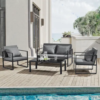 Produktbild von [casa.pro]® Sitzgruppe Schwarz/Dunkelgrau Gartenmöbel Set Gartenstühle Garten Sofa Lounge