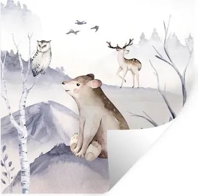 Produktbild von MuchoWow® Wandtattoo Wandsticker Wandaufkleber Tiere - Winter - Eule 80x80 cm Selbstklebend und Repositionierbar - Wierderverwendbar - Selbstklebend
