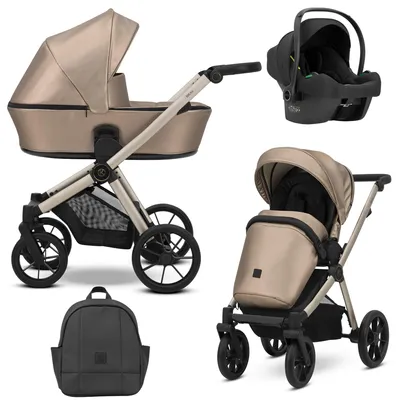 Immagine prodotto di Carrozzina Kunert BRAV 3in1 in ecopelle marrone con telaio champagne e ruote in gel