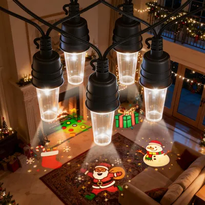 Projektions-Lichterkette 10 m, 10 LED, warmweiß, IP65, für innen & außen