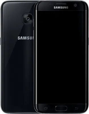 A black Samsung Galaxy S7 Edge smartphone is shown from the front and back.