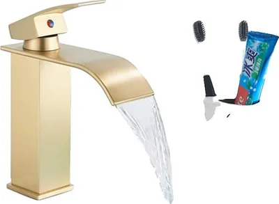 Immagine prodotto di Rubinetto per lavabo, bocca a cascata, comando monocomando, oro spazzolato corto