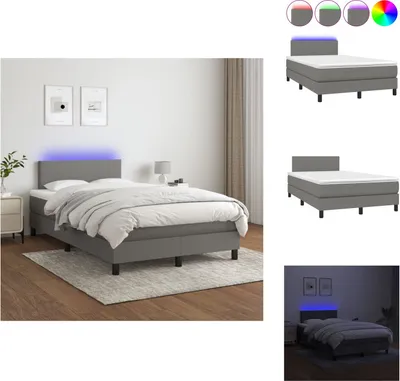 Image de vidaXL Lit Boxspring avec matelas & LED Gris foncé 120x200 cm Tissu - Lits et Sommiers