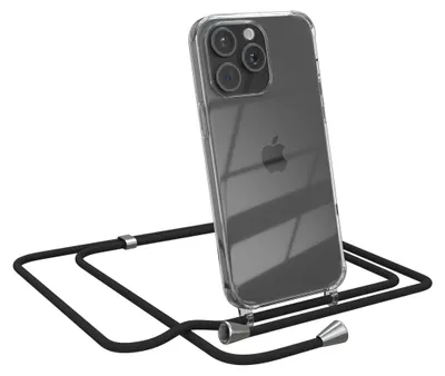 Produktbild von EAZY CASE Handykette kompatibel mit Apple iPhone 15 Pro Max, Handyhülle mit Umhängeband, Handykordel, Schutzhülle Clear, Band in Schwarz