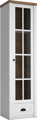 Produktbild von Furniture24 Vitrine Prowansja W2S Schrank 1 türiger Vitrinenschrank mit 1 Schublade Wohnzimmer Kiefer Weiß/lefkas Eiche