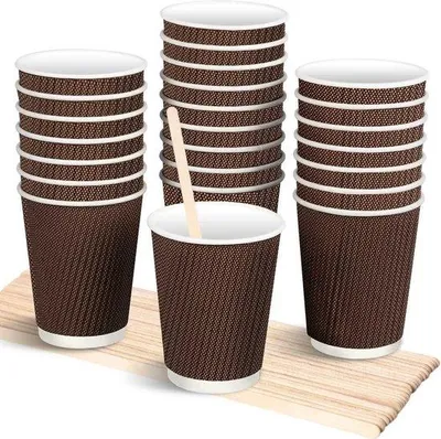 Produktbild von Famanu Pappbecher 12 oz - hitzebeständig, doppelwandig, 50 Stück mit Rührern