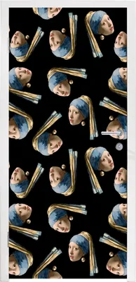 Produktbild von MuchoWow® Türtapete Selbstklebende Türfolie Das Mädchen mit dem Perlenohrring - Muster - Vermeer 95x235 cm Türposter Türaufkleber Klebefolie Türklebefolie - XXL-Poster - Türtapeten - Türplakaten