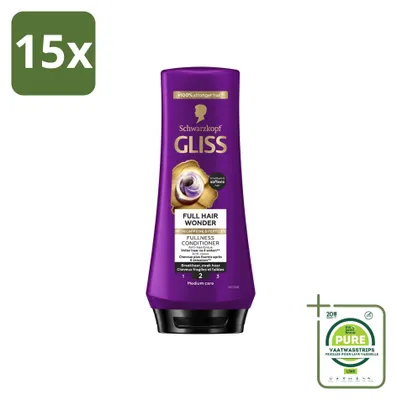 Imagen del producto de 15 unidades de acondicionador Gliss Full Hair Wonder, 200 ml cada uno. Pack grande