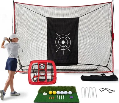 Produktbild von Golfnetz - Trainingsnetz - 304 x 213 x 91 cm - Komplettset - Eisenrohre - Polyesternetz - Für Innen- und Außenbereich - Rot