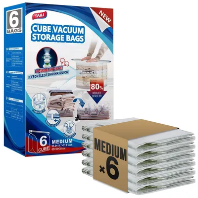 Productafbeelding van Vacuümverpakkingszakken, set van 8, medium formaat (63 x 48 x 27 cm), geschikt voor kleding en dekens