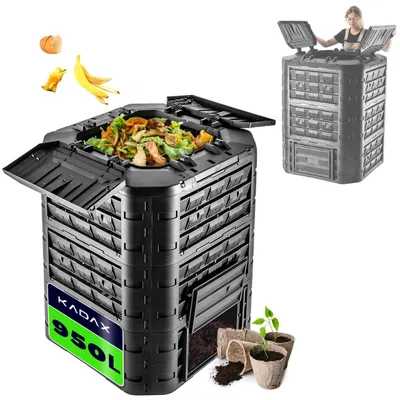 Immagine prodotto di Compostiera modulare KADAX per rifiuti da giardino, compostiera da giardino in plastica, nera, 950 litri