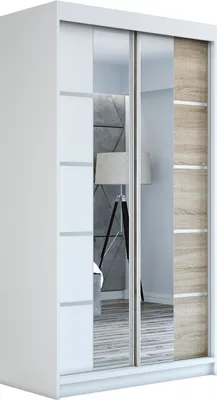 Produktbild von Schwebetürenschrank Kleiderschrank ERO 120 cm Schrank Garderobe Spiegel. Verschiedene Farben (Weiß, Schwarz, Somona). Möbel vom Hersteller!