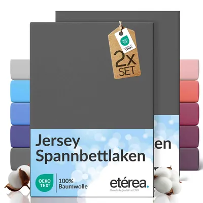 Produktbild von 2er Set Jersey Spannbettlaken 140x200cm - 160x200cm - 100% BAUMWOLLE - Bettlaken Spannbetttuch 140x200cm - 160x200cm - Anthrazit