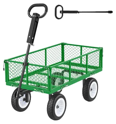 Obrázok produktu pre VEVOR ručný vozík s nosnosťou 408,2 kg, záhradný vozík sPolyuretánpneumatikami, oceľový prepravný vozík s nastaviteľnou rukoväťou, odnímateľnými bočnicami, vozík na náradie na upevnenie k terénnemu vozidlu alebo traktoru, zelený