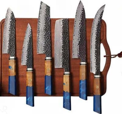 Produktbild von Set Damast Küchenmesser Airi - Dunkelblau | Elegante Präzision für Ihre Küche KP37600