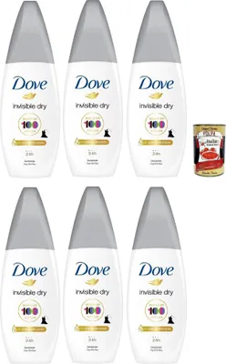 Produktbild von Dove Deodorante Vapo Invisible Dry mit Feuchtigkeitscreme, Deodorant Kein Gas 24h - Deo 6x 75ml + Italian Gourmet polpa 400g