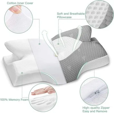 Produktbild von Famanu Nackenstützkissen Ergonomisch - Grau Weich 64 x 12,5/10,5 x 42 cm