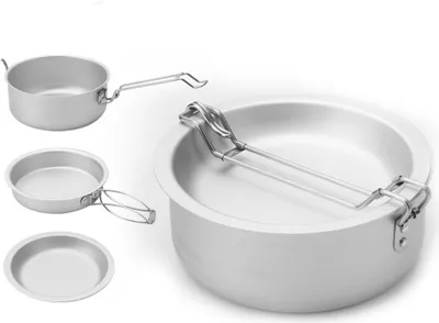 Produktbild von Outdoor-Camping-Topf-Set, tragbarer Aufbewahrungstopf, Camping-Topf, Lunchbox aus reinem Aluminium, Speiseteller, Bratpfanne, Kochtopf
