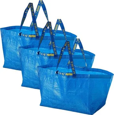 Obrázek produktu pro 3 velké modré plastové nákupní tašky, ideální na nákupy, praní a skladování