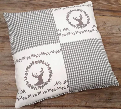 Produktbild von Kissen-Bezug 40x40 cm Hirsch Landhaus-Stil grau weiß Baumwolle