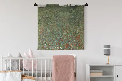Produktbild von MuchoWow® Wandteppich Wandbehang Mohnfeld - Gustav Klimt 90x90 cm Tapisserie Dekoration Wandtuch - Wandaufhänger