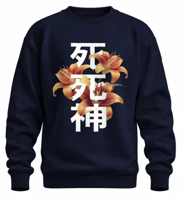 Productafbeelding van Shinigami Lilien, Japanse Kanji, esthetiek, Japan, Y2K, anime sweatshirt, trui, marineblauw, XL