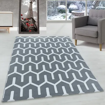 Zdjęcie produktu dla Nowoczesny dywan z krótkim włosiem i geometrycznym wzorem, idealny do salonu, biura i sypialni,Rozmiar:140 x 200 cm,Kolor:Szary-4
