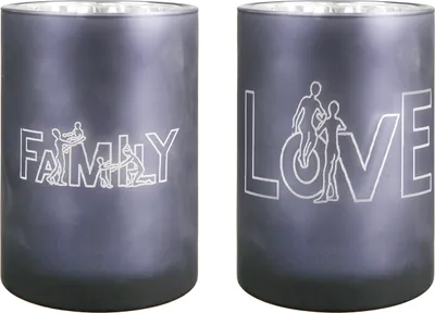 Produktbild von GILDE Windlicht, zylindrisch, "Family", Schriftzug, Glas, grau, , 2 Stück wie abgebildet, H. 18 cm, D. 12 cm 50692