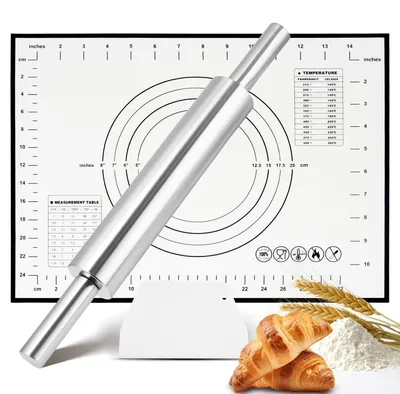 Imagen del producto de Juego de 3 rodillos para masa de acero inoxidable con revestimiento antiadherente