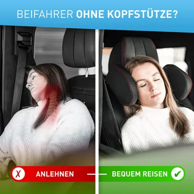 Immagine prodotto di Poggiatesta per auto, con cuciture rosse, cuscino per il collo per bambini, ideale per i viaggi in auto
