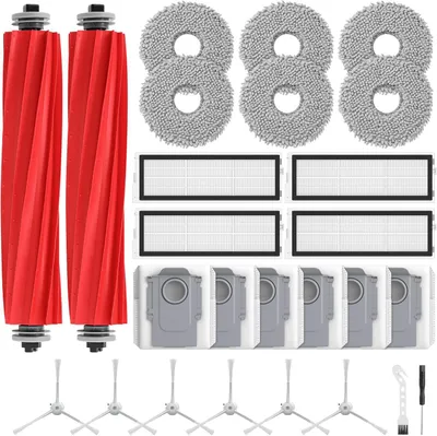 Produktbild von 26 Stück Zubehör Ersatzteile für Roborock Qrevo Pro/Qrevo S/Qrevo MaxV Saugroboter, 2 Rollenbürste, 4 HEPA-Filter, 6 Staubbeutel, 6 Wischtücher, 6 Seitenbürsten, 1 Reinigungsbürste