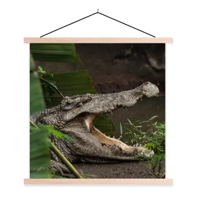 Produktbild von MuchoWow® Textilposter Krokodil mit offenem Maul 120x120 cm mit holzfarbenen Rahmen - Textil-Poster