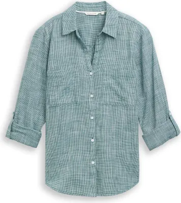 Produktbild von Tom Tailor Damen Bluse aus Baumwolle mit Brusttaschen und verstellbaren Turn-up-Ärmeln