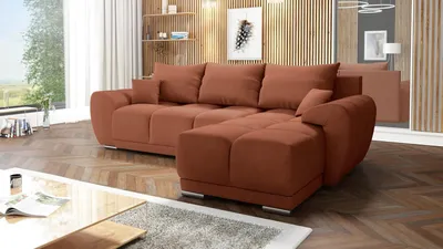 Produktbild von Velvet Ecksofa in L-Form – Rosa Sofa – Couch mit Stauraum und Kissen - Ausziehbares Schlafsofa – Sofa mit Schlaffunktion - Schlafsofa mit Bettkasten – Gästebett – 289 x 189 cm