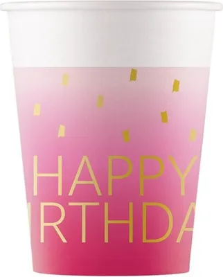 Immagine prodotto di 8 bicchieri Happy Birthday rosa e oro