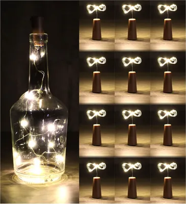 Produktbild von com-four® 12x LED-Flaschen-Licht - Korken-Lichterkette für innen, für leere Wein- und Sektflaschen - Mini-LED-Lichter mit Batteriebetrieb - Stimmungslicht in warm-weiß - Flaschenlichter