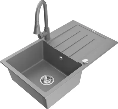 Produktbild von Mexen Bruno 1 Becken-Granitspüle mit Abtropffläche und Mischbatterie Elia, Grau - 6513-71-670101-71