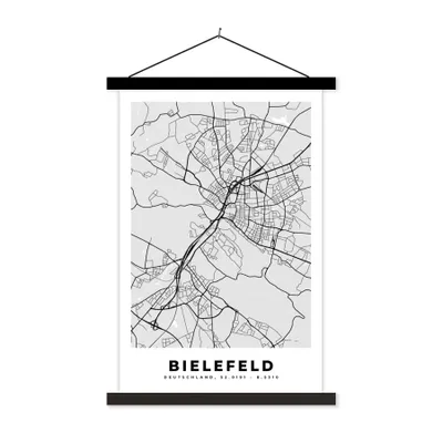 Produktbild von MuchoWow® Textilposter Deutschland - Karte - Bielefeld - Stadtplan 60x90 cm mit schwarzem Rahmen - Poster Wohnzimmer