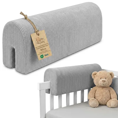 Image de Barrière de protection pour lit bébé de 90 cm, couleur gris clair
