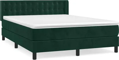 Imagen del producto de Cama con somier y colchón, color verde oscuro, 140x190 cm, tapizada en terciopelo