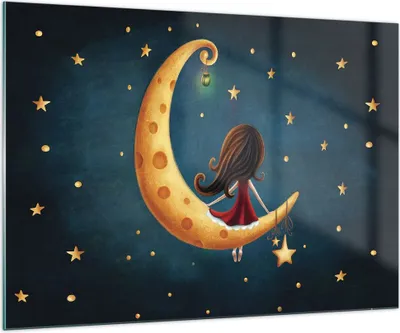 Produktbild von Bilder auf glas - Einteilig - Kinder Mädchen Mond - 100x70cm - Glasbilder - Wandbilder - Bilder - zum Aufhängen bereit - Wanddekoration aus Glas - Glas Bilder - Wandbild auf Glas - GAA100x70-4683