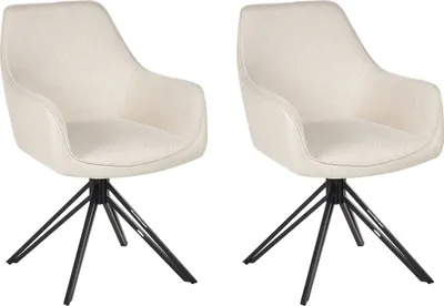 Produktbild von BELIANI Esszimmerstuhl 2er Set Hellbeige Stoffbezug Drehbar mit Schwarzen Metallbeinen Armlehnen Modern Drehstuhl Polsterstuhl Wohnzimmer Küche