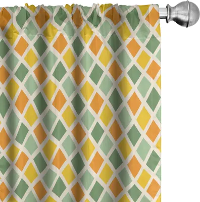 Produktbild von ABAKUHAUS Retro Vorhänge, Gardinen, Klassisches kariertes Muster in den gelben und grünen Farben gestreift gekreuzt, 2 Stück 75 x 225 cm, Ringelblume Creme Grün