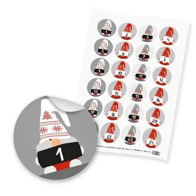 Produktbild von itenga Zahlensticker Z29 1-24 Wichtelbande / Rot Grau Weiß Schwarz
