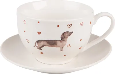 Obrázek produktu pro Clayre & Eef Šálek a podšálek 200 ml Béžovo-hnědý porcelánový jezevčík